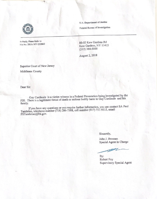 Guy Cardinale’s “Get Out of Jail Free” Card, courtesy of the FBI’s NYC Field Office.