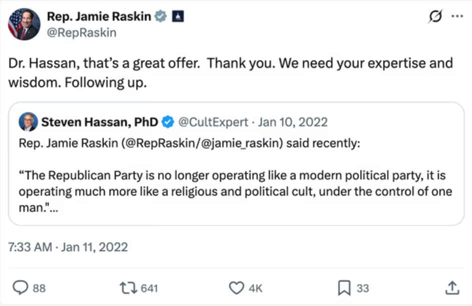 Cult Cop Comes For MAGA: Frank Parlato warns Steven Hassan’s cult theories and BITE model could arm DOJ against MAGA, churches, and dissent.