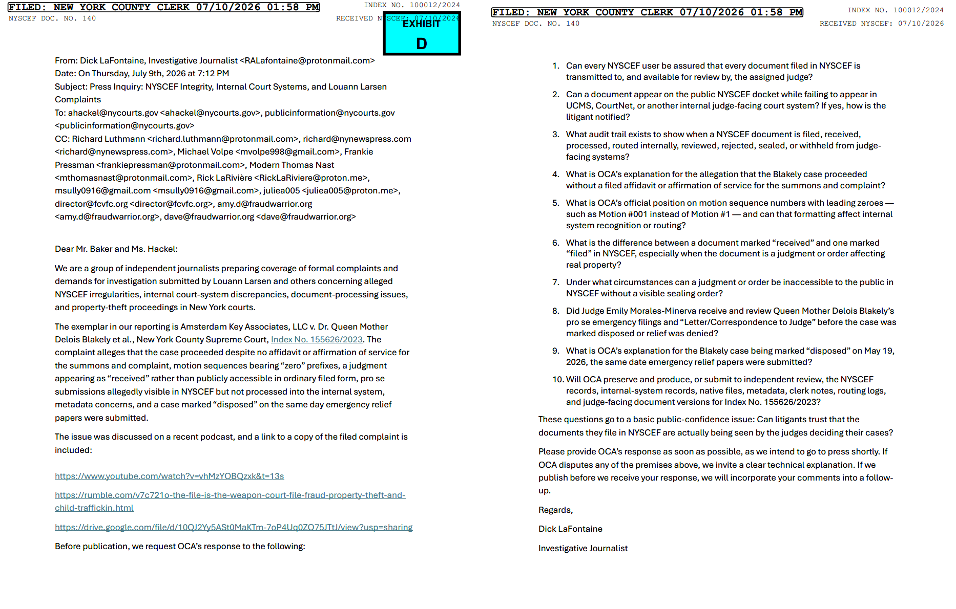 Inquiry to OCA